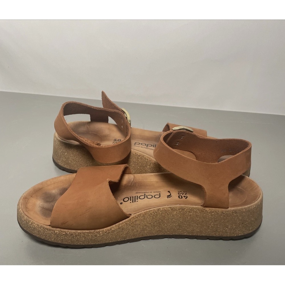 Papillio Birkenstock Glenda Cognac Nubuck Leather Platform Sandals Size 9 - Picture 2 of 9